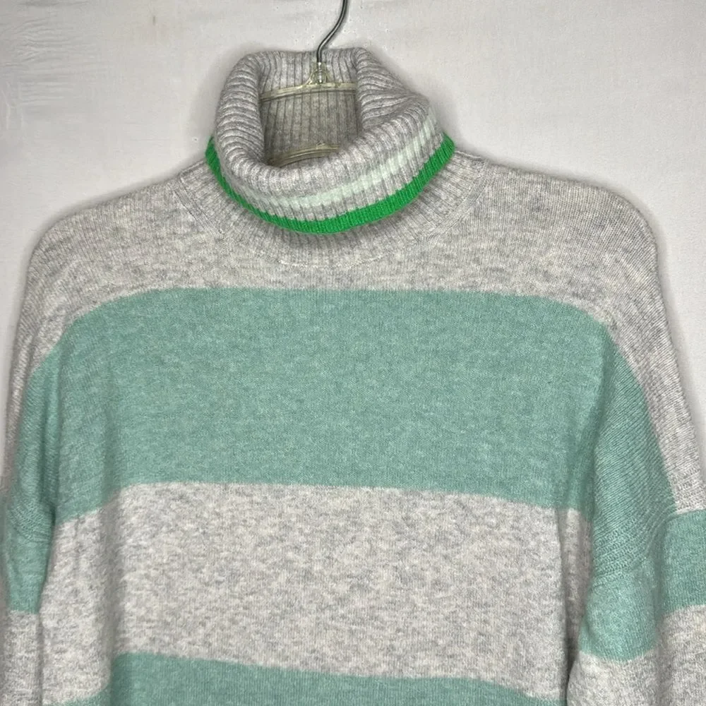 J.Crew Green & Grey Stripe Merino/Alpaca Wool Turtleneck Sweater. Size Small.
